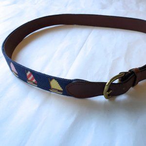 men's Smathers & Branson belt sailboats embroidered leather 40